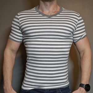 Express Gray and White Striped Tee
